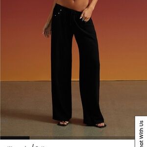 Black Studded Low-Rise Wide-Leg Pants